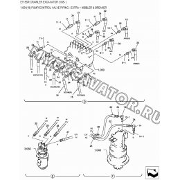 1.054(18) Гидросистема/PUMP/CONTROL VALVE PIPING - EXTRA + NIBBLER &amp; BREAKER New Holland E115SR