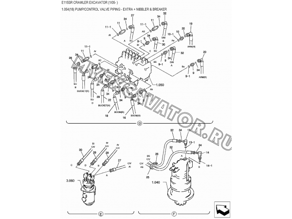 1.054(18) Гидросистема/PUMP/CONTROL VALVE PIPING - EXTRA + NIBBLER & BREAKER New Holland E115SR 1.054(18) Гидросистема/PUMP/CONTROL VALVE PIPING - EXTRA + NIBBLER & BREAKER New Holland E115SR