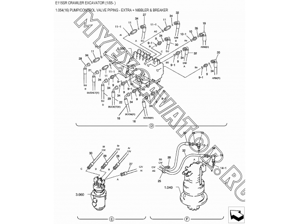 1.054(16) Гидросистема/PUMP/CONTROL VALVE PIPING - EXTRA + NIBBLER &amp; BREAKER New Holland E115SR