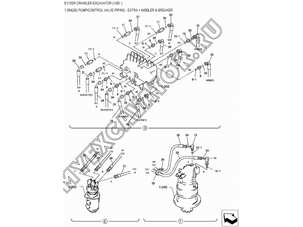 1.054(20) Гидросистема/PUMP/CONTROL VALVE PIPING - EXTRA + NIBBLER &amp; BREAKER New Holland E115SR