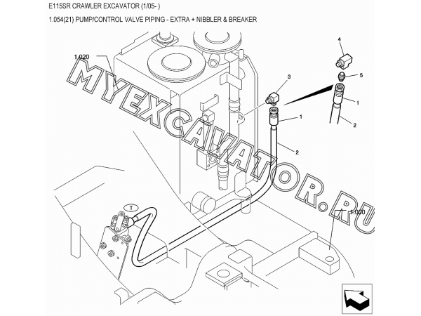 1.054(21) Гидросистема/PUMP/CONTROL VALVE PIPING - EXTRA + NIBBLER &amp; BREAKER New Holland E115SR