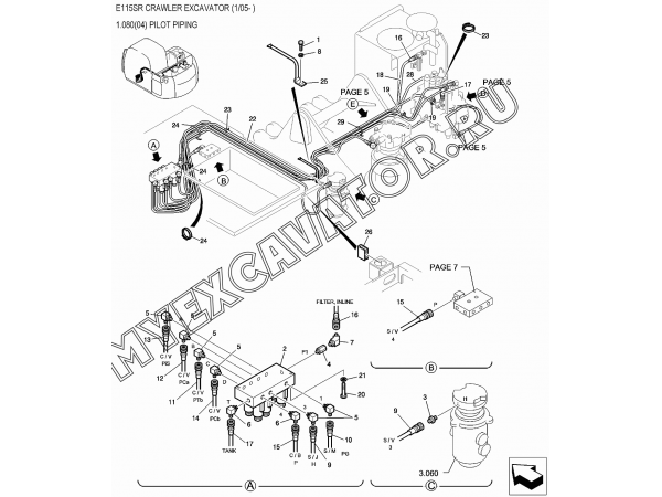 1.080(04) Трубопроводы управления/PILOT PIPING New Holland E115SR