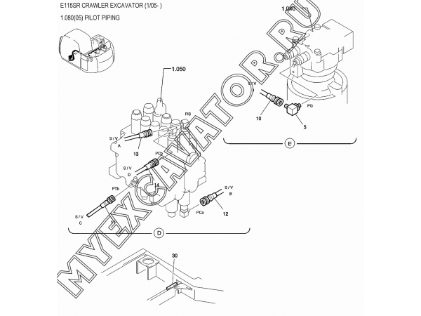1.080(05) Трубопроводы управления/PILOT PIPING New Holland E115SR