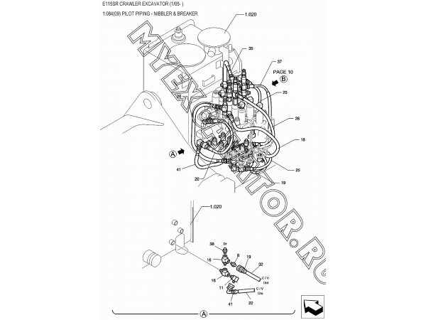 1.084(09) Трубопроводы управления/PILOT PIPING - NIBBLER &amp; BREAKER New Holland E115SR