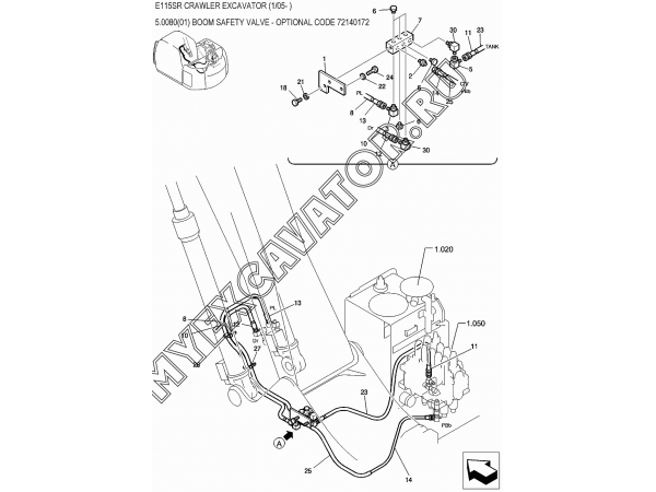 5.0080(01) Клапан предохранительный/BOOM SAFETY VALVE - OPTIONAL CODE 72140172 New Holland E115SR