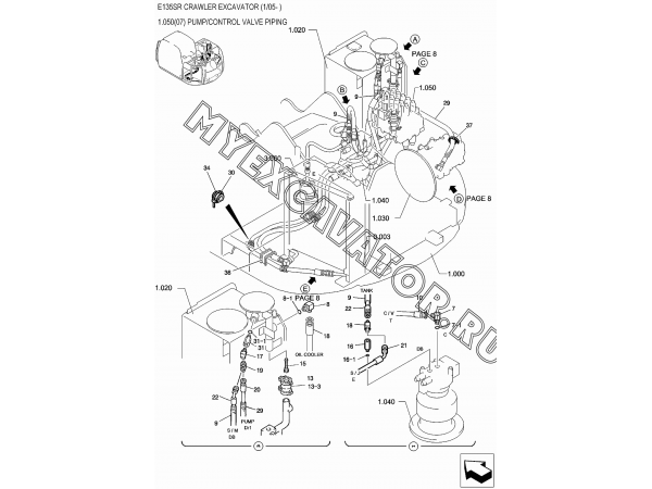 Гидросистема/PUMP/CONTROL VALVE PIPING New Holland E135SR