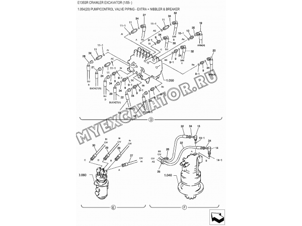 Гидросистема/PUMP/CONTROL VALVE PIPING - EXTRA + NIBBLER &amp; BREAKER New Holland E135SR
