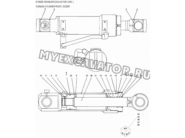 Гидроцилиндр отвала правый/CYLINDER RIGHT, DOZER New Holland E135SR