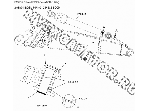Трубопроводы стрелы/BOOM PIPING - 2-PIECE BOOM New Holland E135SR
