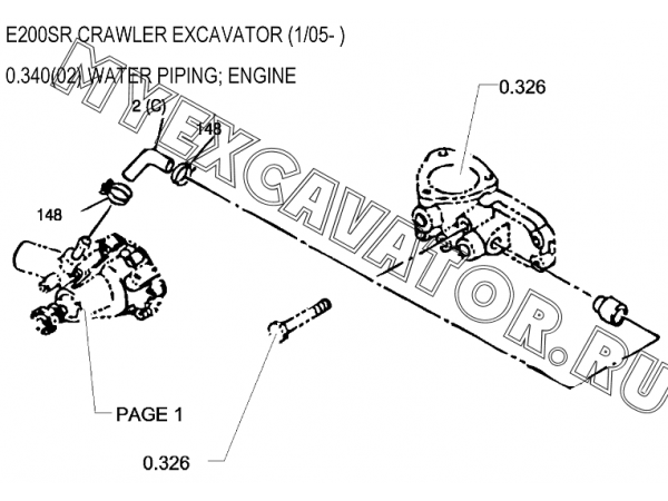0.340(02) Водяные трубопроводы/WATER PIPING, ENGINE New Holland E200SR