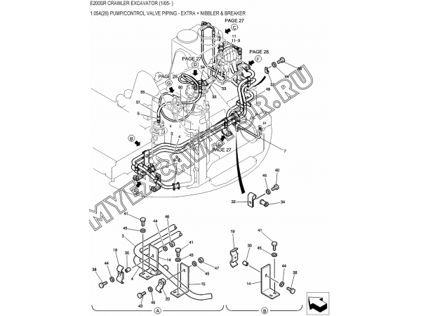 1.054(26) Гидросистема/PUMP/CONTROL VALVE PIPING - EXTRA + NIBBLER &amp; BREAKER New Holland E200SR