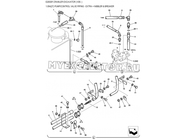 1.054(27) Гидросистема/PUMP/CONTROL VALVE PIPING - EXTRA + NIBBLER &amp; BREAKER New Holland E200SR