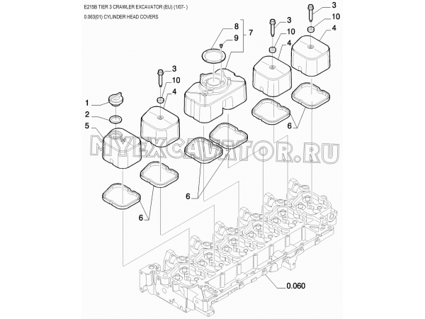 Крышки головки цилиндров/CYLINDER HEAD COVERS New Holland E215