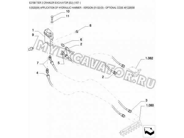 Гидросистема для гидромолота/APPLICATION OF HYDRAULIC HAMMER - VERSION (01-02-03) - OPTIONAL CODE 461226008 New Holland E215