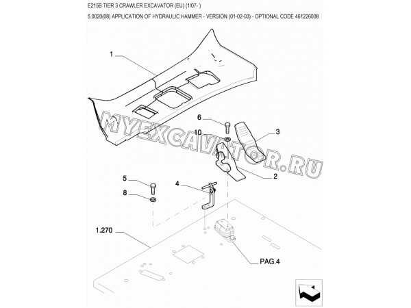 Гидросистема для гидромолота/APPLICATION OF HYDRAULIC HAMMER - VERSION (01-02-03) - OPTIONAL CODE 461226008 New Holland E215