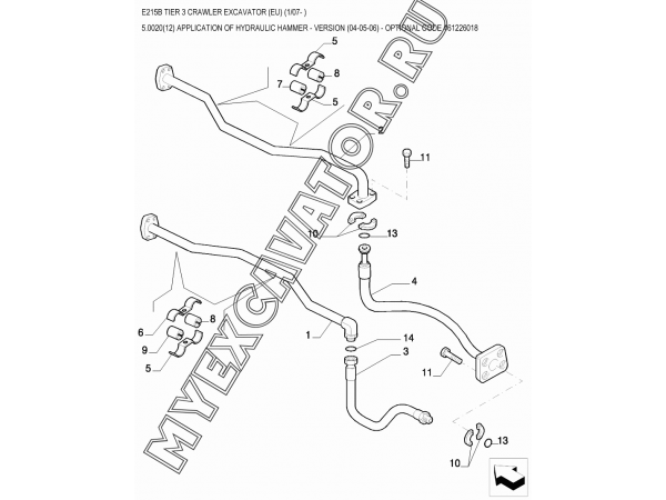 Гидросистема для гидромолота/APPLICATION OF HYDRAULIC HAMMER - VERSION (04-05-06) - OPTIONAL CODE 461226018 New Holland E215