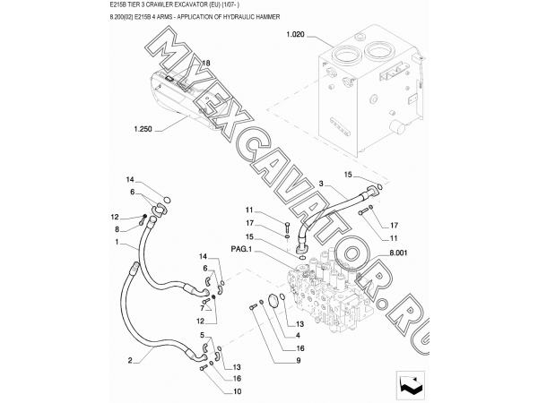 Гидросистема для гидромолота/E215B 4 ARMS - APPLICATION OF HYDRAULIC HAMMER New Holland E215