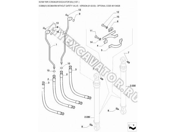 Гидросистема/BOOM/ARM WITHOUT SAFETY VALVE - VERSION (01-02-03) - OPTIONAL CODE 461134028 New Holland E215