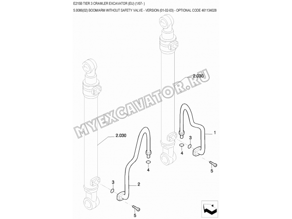 Гидросистема/BOOM/ARM WITHOUT SAFETY VALVE - VERSION (01-02-03) - OPTIONAL CODE 461134028 New Holland E215