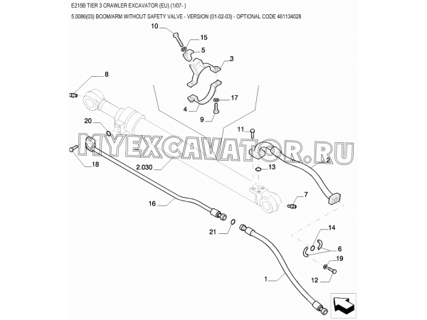 Гидросистема/BOOM/ARM WITHOUT SAFETY VALVE - VERSION (01-02-03) - OPTIONAL CODE 461134028 New Holland E215