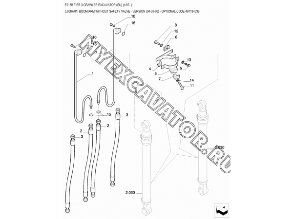 Гидросистема/BOOM/ARM WITHOUT SAFETY VALVE - VERSION (04-05-06) - OPTIONAL CODE 461134038 New Holland E215