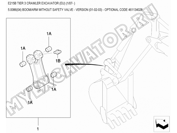 Гидросистема/BOOM/ARM WITHOUT SAFETY VALVE - VERSION (01-02-03) - OPTIONAL CODE 461134028 New Holland E215