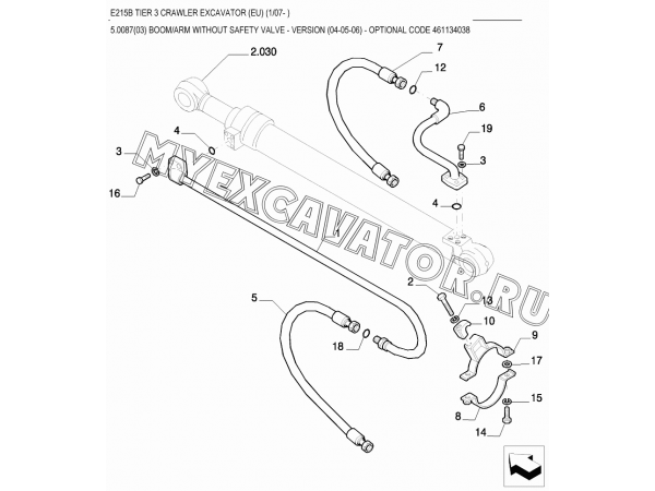 Гидросистема/BOOM/ARM WITHOUT SAFETY VALVE - VERSION (04-05-06) - OPTIONAL CODE 461134038 New Holland E215