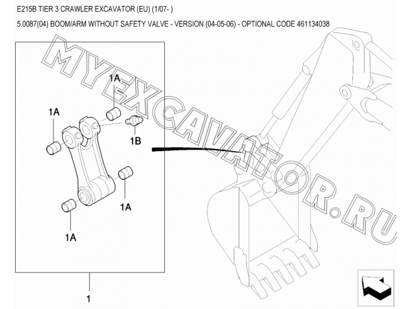 Гидросистема/BOOM/ARM WITHOUT SAFETY VALVE - VERSION (04-05-06) - OPTIONAL CODE 461134038 New Holland E215