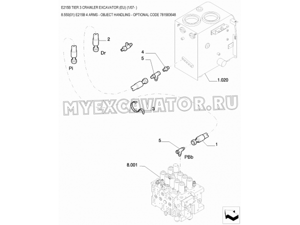 Гидросистема/E215B 4 ARMS - OBJECT HANDLING - OPTIONAL CODE 781583648 New Holland E215