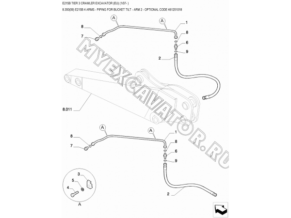 Гидросистема/E215B 4 ARMS - PIPING FOR BUCKET TILT - ARM 2 - OPTIONAL CODE 461251018 New Holland E215