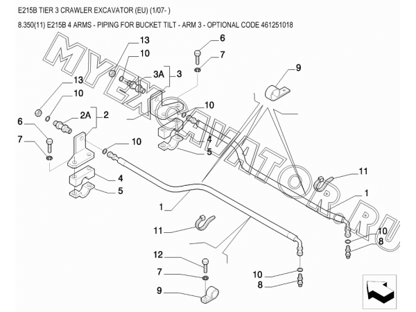 Гидросистема/E215B 4 ARMS - PIPING FOR BUCKET TILT - ARM 3 - OPTIONAL CODE 461251018 New Holland E215