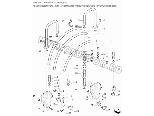 Гидросистема/E215B LONG REACH (15MT) - LIFT/DIPPER STICK PIPING WITH SAFETY VALVE - OPTIONAL CODE 461289008 New Holland E215