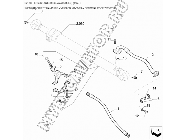 Гидросистема/OBJECT HANDLING - VERSION (01-02-03) - OPTIONAL CODE 781583538 New Holland E215