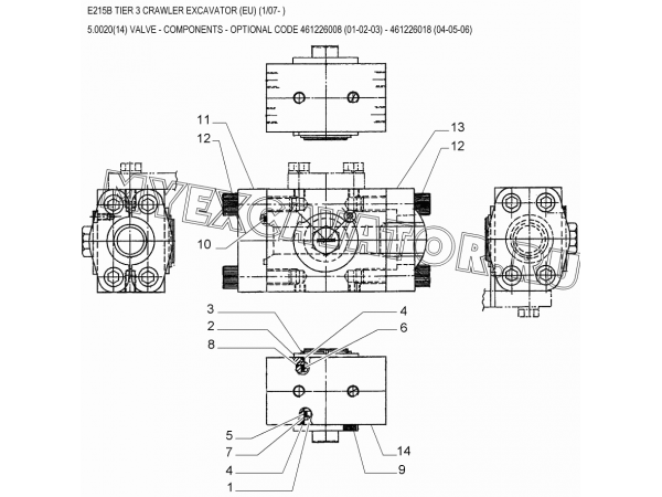 Клапан/VALVE - COMPONENTS - OPTIONAL CODE 461226008 (01-02-03) - 461226018 (04-05-06) New Holland E215