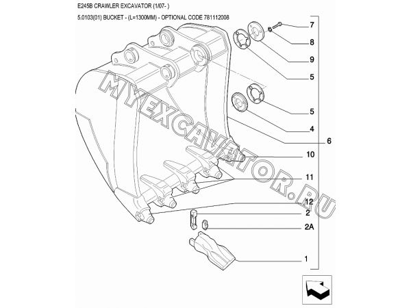 Ковш/BUCKET - (L=1300MM) - OPTIONAL CODE 781112008 New Holland E245B Ковш/BUCKET - (L=1300MM) - OPTIONAL CODE 781112008 New Holland E245B
