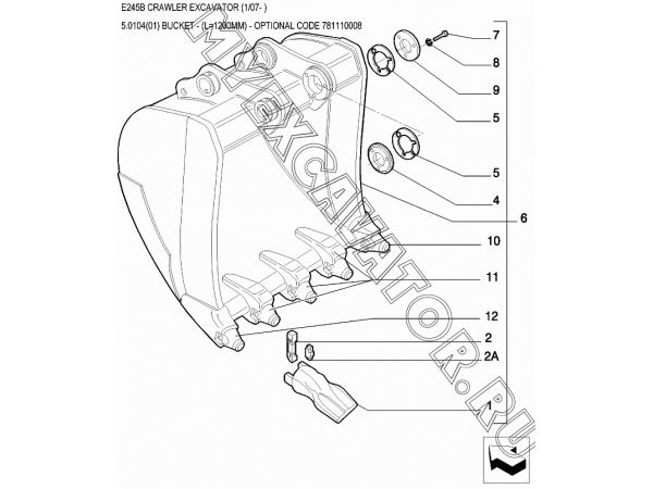 Ковш/BUCKET - (L=1200MM) - OPTIONAL CODE 781110008 New Holland E245B