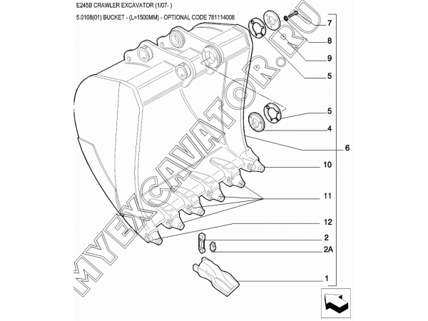 Ковш/BUCKET - (L=1500MM) - OPTIONAL CODE 781114008 New Holland E245B