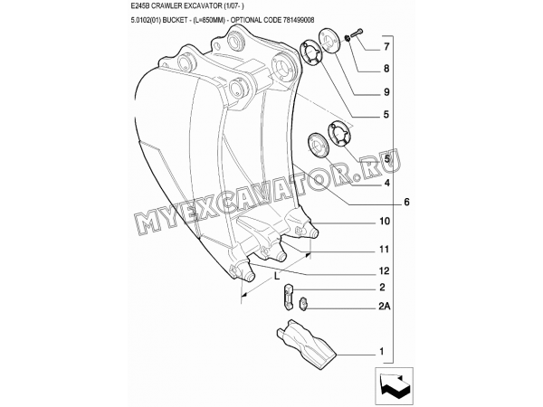 Ковш/BUCKET - (L=850MM) - OPTIONAL CODE 781499008 New Holland E245B