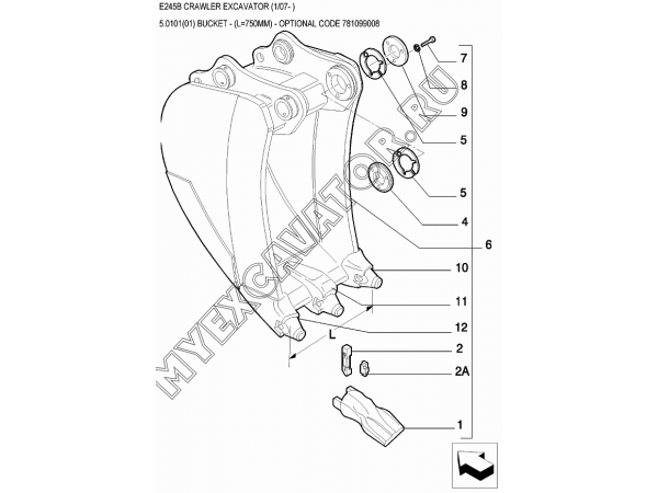 Ковш/BUCKET - (L=750MM) - OPTIONAL CODE 781099008 New Holland E245B