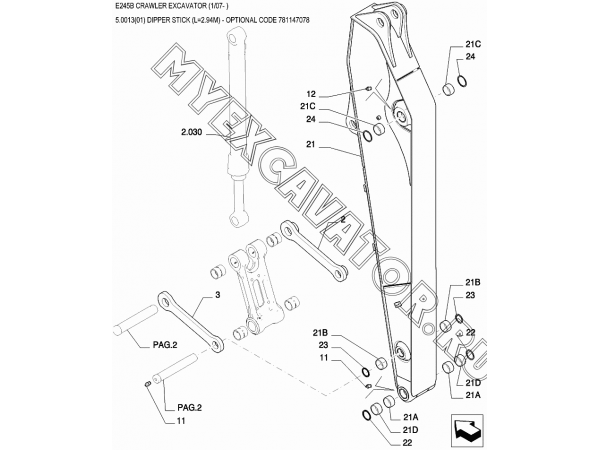 Рукоять/DIPPER STICK (L=2.94M) - OPTIONAL CODE 781147078 New Holland E245B