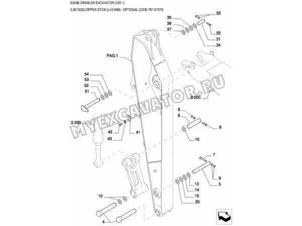 Рукоять/DIPPER STICK (L=2.94M) - OPTIONAL CODE 781147078 New Holland E245B