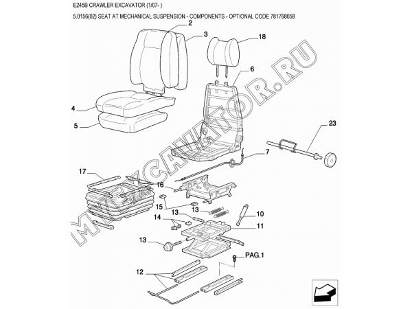 Сиденье оператора с механической подвеской/SEAT AT MECHANICAL SUSPENSION - COMPONENTS - OPTIONAL CODE 781768058 New Holland E245B