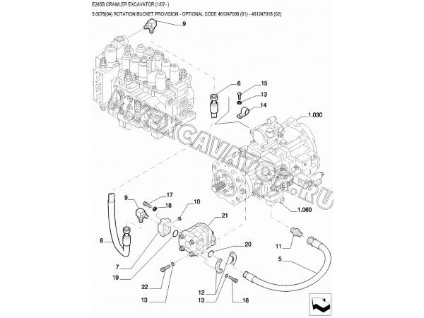 Гидросистема/ROTATION BUCKET PROVISION - OPTIONAL CODE 461247008 (01) - 461247018 (02) New Holland E245B