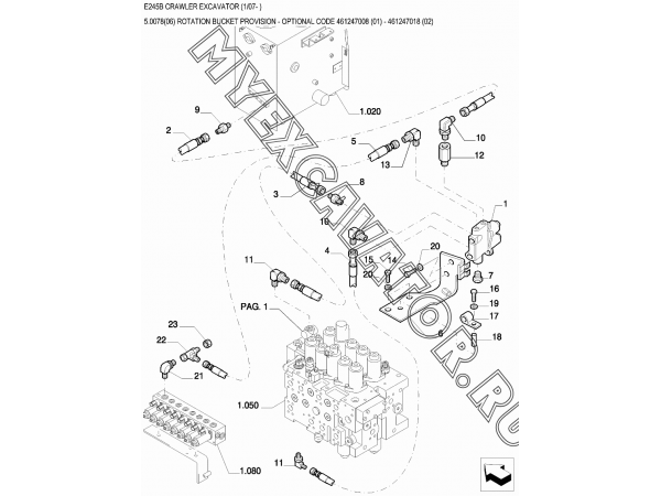 Гидросистема/ROTATION BUCKET PROVISION - OPTIONAL CODE 461247008 (01) - 461247018 (02) New Holland E245B