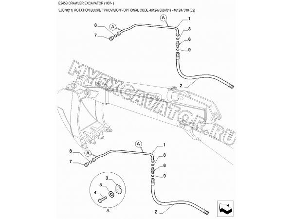 Гидросистема/ROTATION BUCKET PROVISION - OPTIONAL CODE 461247008 (01) - 461247018 (02) New Holland E245B
