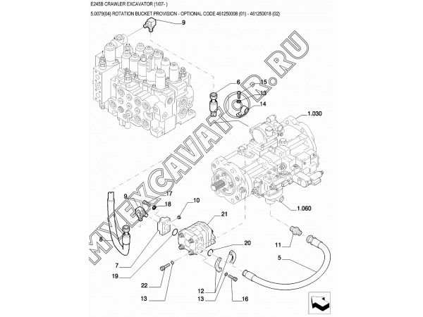 Гидросистема/ROTATION BUCKET PROVISION - OPTIONAL CODE 461250008 (01) - 461250018 (02) New Holland E245B