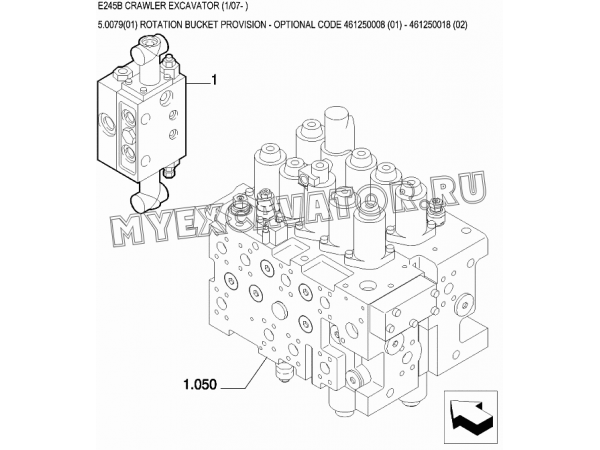 Гидросистема/ROTATION BUCKET PROVISION - OPTIONAL CODE 461250008 (01) - 461250018 (02) New Holland E245B