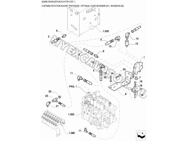 Гидросистема/ROTATION BUCKET PROVISION - OPTIONAL CODE 461250008 (01) - 461250018 (02) New Holland E245B