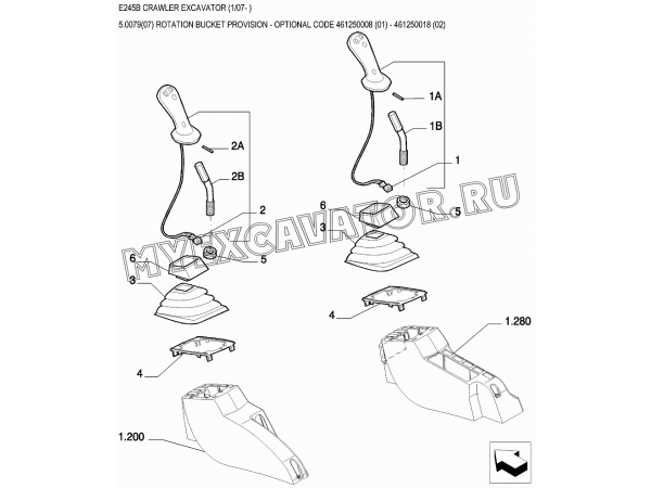 Гидросистема/ROTATION BUCKET PROVISION - OPTIONAL CODE 461250008 (01) - 461250018 (02) New Holland E245B