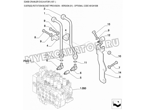 Гидросистема/ROTATION BUCKET PROVISION - VERSION (01) - OPTIONAL CODE 461241008 New Holland E245B